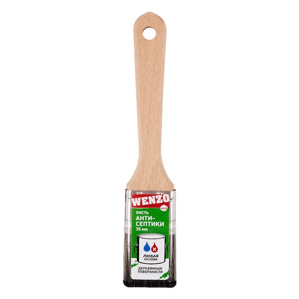 Кисть плоская смешанная щетина деревянная ручка Wenzo Wood 35х12 мм для антисептиков