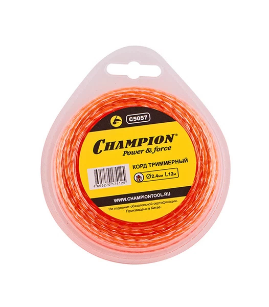 Леска для триммера Champion Square Twist DUO витой квадрат 2,4 мм x 12 м красная (C5057)