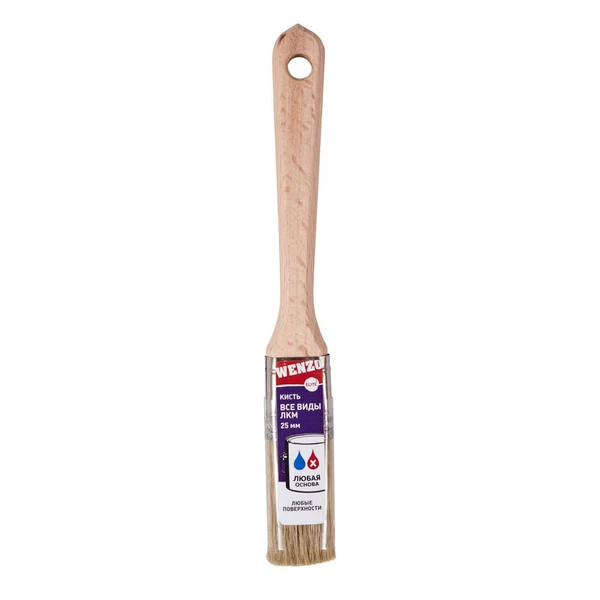 Кисть плоская смешанная щетина деревянная ручка Wenzo Wood 25х12 мм для всех типов ЛКМ на любой основе