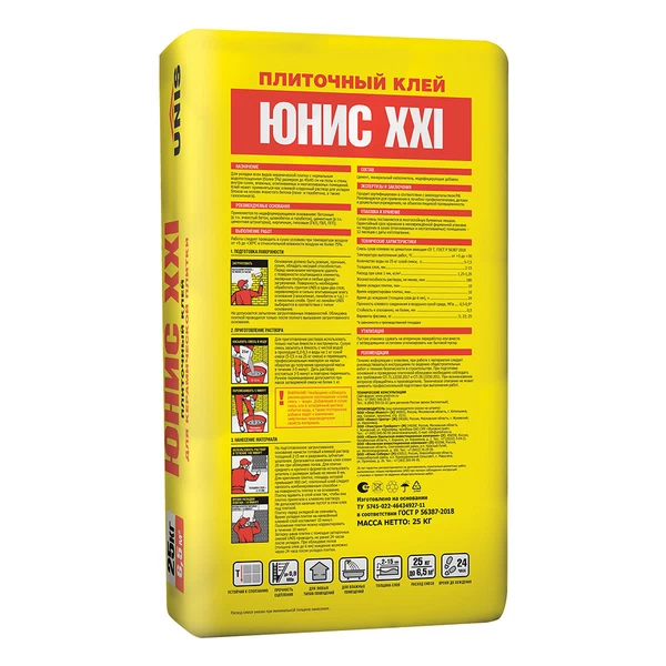 Клей для плитки и камня Unis XXI класс С0 Т 25 кг