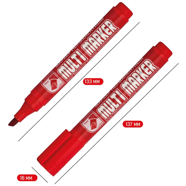 Маркер перманентный для разметки Crown Multi Marker Chisel красный грифель 5 мм