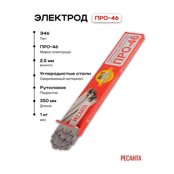 Сварочные электроды Ресанта ПРО-46 d2,5 мм 1 кг (71/6/34)