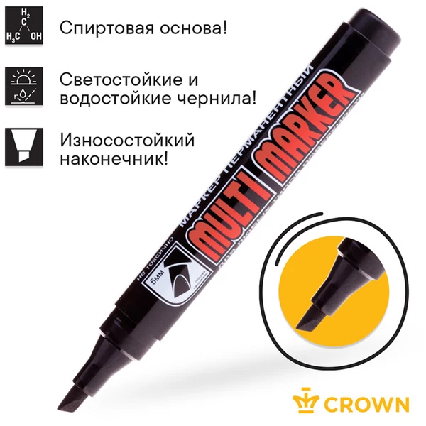 Маркер перманентный Crown Multi Marker Chisel черный грифель 1-5 мм