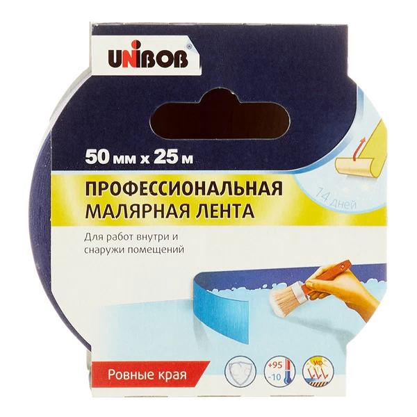 Лента малярная Unibob для наружных работ синяя 50 мм 25 м