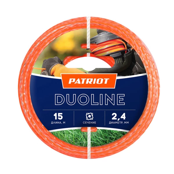 Леска для триммера Patriot Duoline витой квадрат 2,4 мм х 15 м оранжевая (805401161)