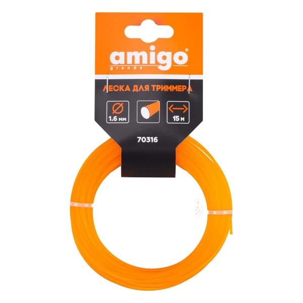 Леска для триммера Amigo круг 1,6 мм х 15 м оранжевая (70316)