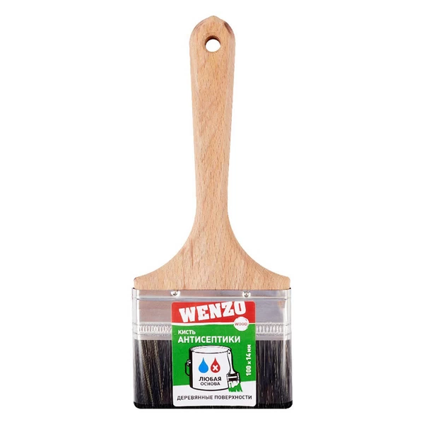 Кисть плоская смешанная щетина деревянная ручка Wenzo Wood 100х14 мм для антисептиков