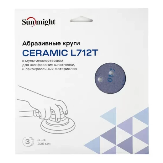 Диск шлифовальный Sunmight Ceramic (78012R3) d225 мм P240 на липучку пленочная основа (3 шт.)
