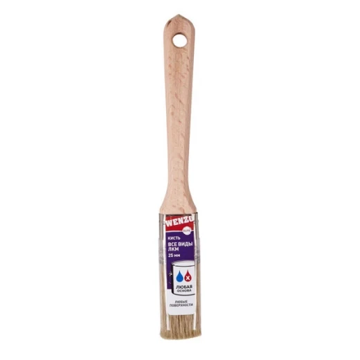Кисть плоская смешанная щетина деревянная ручка Wenzo Wood 25х12 мм для всех типов ЛКМ на любой основе