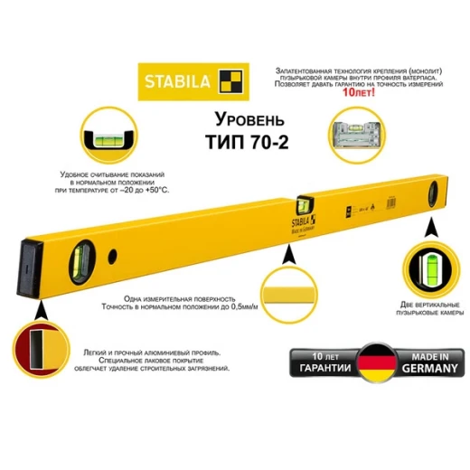 Уровень STABILA 70-2 200 см 3 глазка