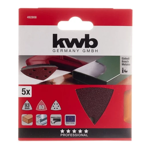 Лист шлифовальный для реноватора KWB (4928-08) треугольный P80 (5 шт.)