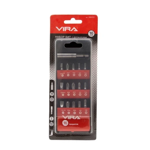 Набор бит Vira (554101) PH/PZ/SL/TORX/HEX 25 мм с магнитным держателем (16 шт.)
