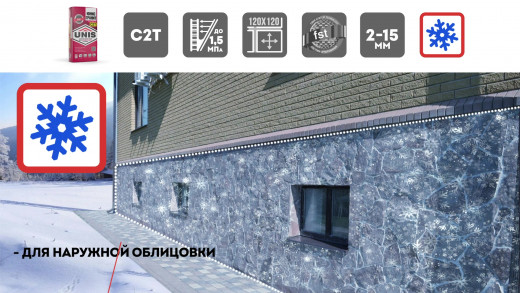 Клей для плитки/ керамогранита/ камня Unis Гранит серый класс С2 Т 25 кг