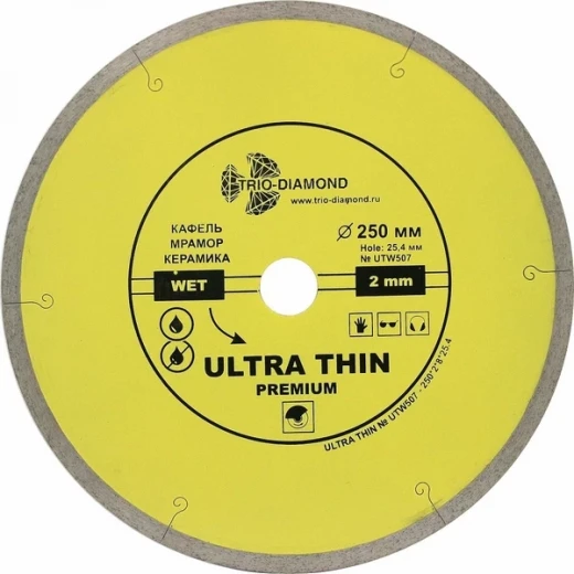 Диск алмазный по керамограниту Trio-Diamond Hot Pres (UTW507) 250x25,4x1,7 мм сплошной мокрый рез